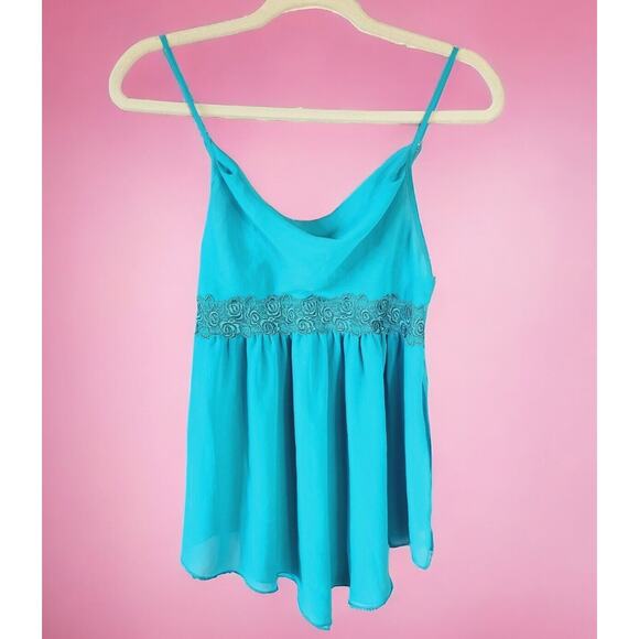 VTG 80s Maidenform Teal Green camisole Small floral Lace Slip top Lingerie - Picture 1 of 10